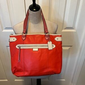 Coach Red Leather Tote Bag